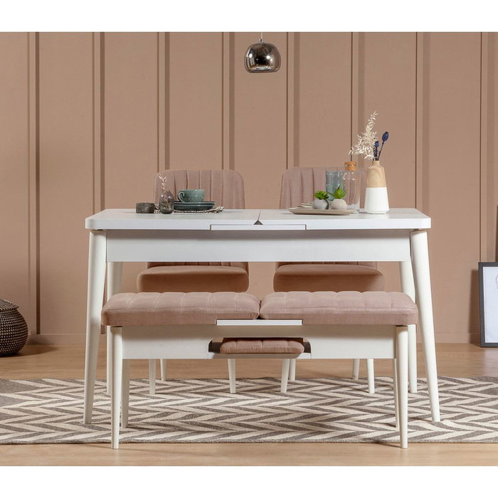 Hanah Home Banca Vina Blanco, Piedra, Terciopelo, Carpe. Elegante y funcional para tu hogar.
